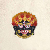 Metal Nazar Battu protection wall hanging with fierce demon face, red gold and black