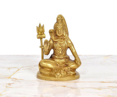 Lord Shiva brass sculpture seated in blessing pose with trident