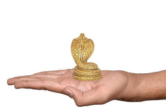 Brass Shiva lingam snake figurine in hand, 2.5 inch pooja temple decor