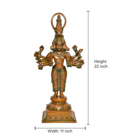 Brass Panchamukhi Hanuman idol: 22 in height, 11 in width, standing multi-armed