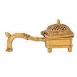 Brass incense stand with long side handle and domed perforated lid