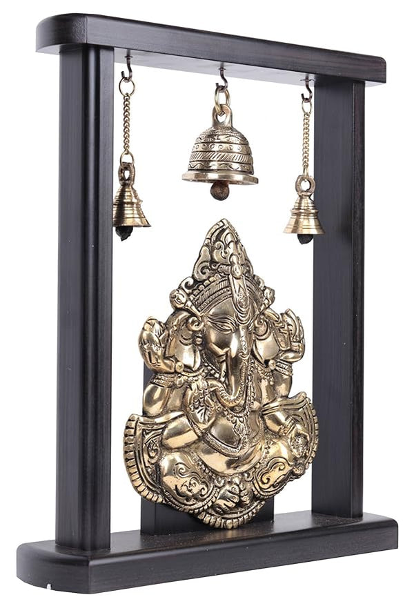 Brass Lord Ganesha Idol Wall Hanging with Wooden Frame For Home Decor Wall Decor Office Showpiece Height 13 Inches Entryway Setting