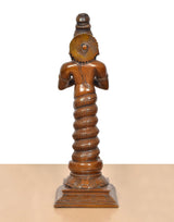 Back view of brass Maharishi Patanjali statue, detailed lower body and base