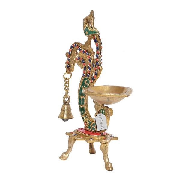 Brass Peacock Oil Lamp (Diya) – Elegant Peacock Statue Showpiece for Home, Temple & Mandir Décor (Height :11.5 Inches) Study Setting