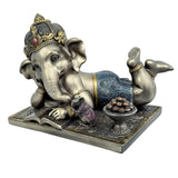 Baby Reading Ganesha resin idol, front view with open book and multitone detailing
