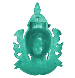 Back view of green resin Shiva head wall hanging mask statue