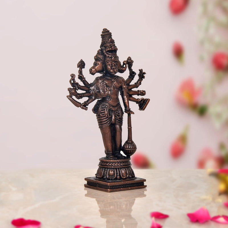 Copper Standing Panchmukhi Hanuman Idol for Home Temple and Spiritual Decor (Height 4.5 Inch)