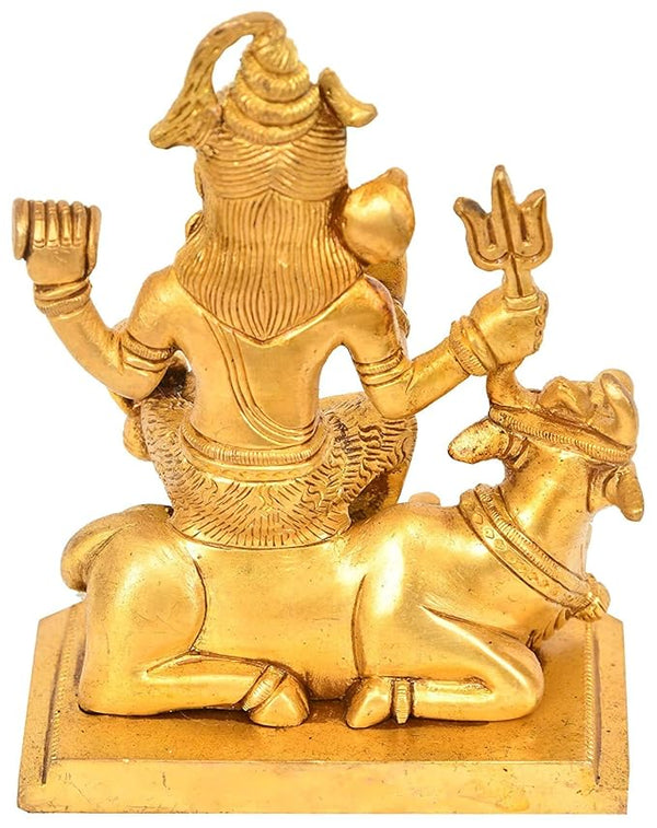 Brass Lord Shiva Seated On Nandi with Shiva Linga Height: 5.3"