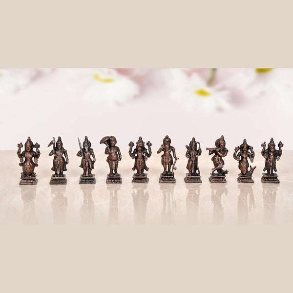 Vishnu Dashavatar Statue Idol for Home Decor Temple Pooja Idol Color-Copper (Height: 6 CM)