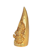 Brass Ganesh conch idol showpiece, gold cone showing Ganesh side profile, 4.5 in