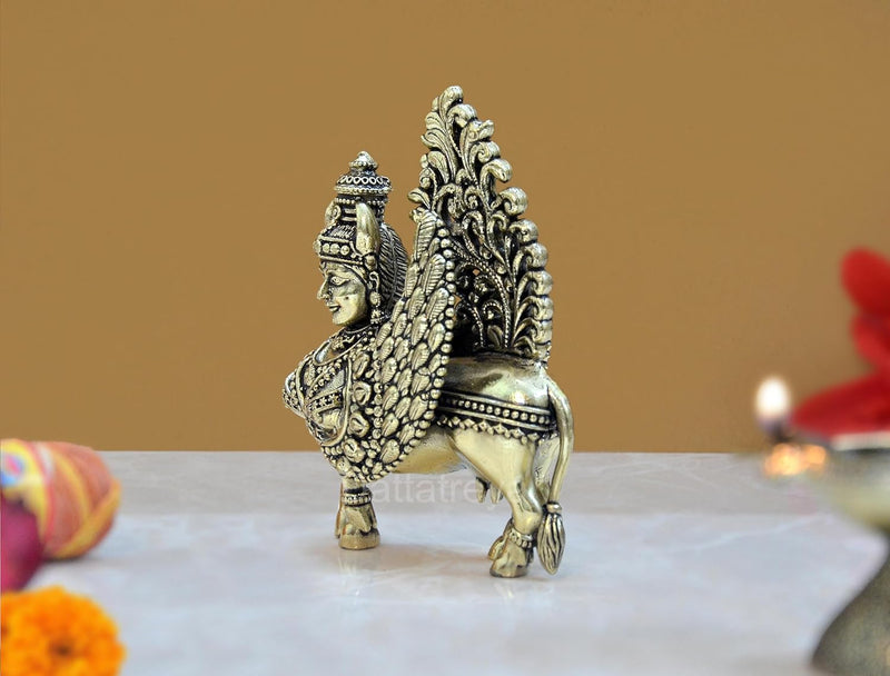 Bronze Kamadhenu Cow with Wings | Pooja Home Decor Mandir | (Height 4.5 Inch)