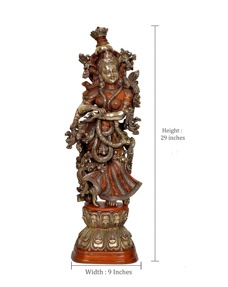Brass Radha - Big Size - Radha Rani Murti Idol Statue Sculpture for Home Decor Office Pooja Mandir (Height 29 inch)