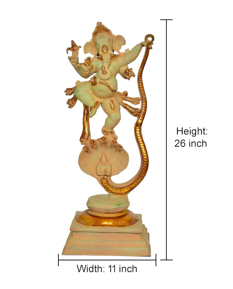 Brass Lord Ganesha Dancing on Shesha Naag (Height 26 Inch)