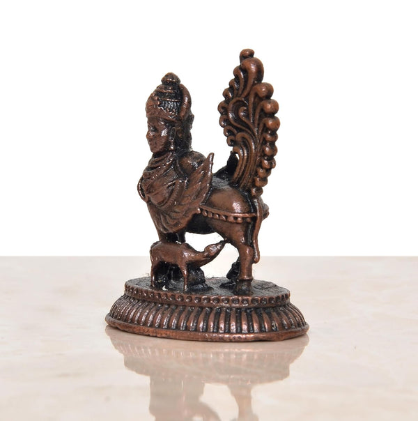 Copper Kamadhenu Cow with Wings detailed work Statue (Height 1.5 Inch) Study Setting