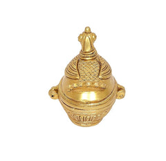 Brass peacock kumkum sindoor box, top view with small handle details