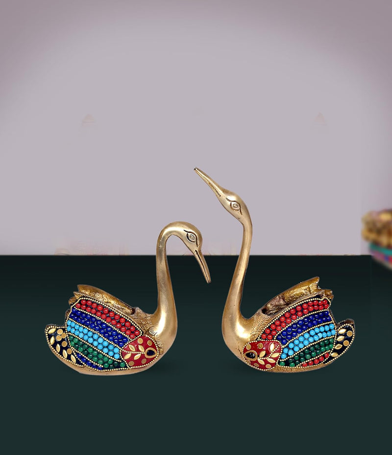 Brass Swan Pair Statue| Tissue holder | paper weight (Height: 7.5 Inches)