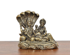 Small brass Maa Lakshmi and Lord Vishnu idol, detailed relief and seated posture