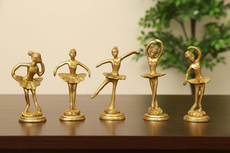 Brass Ballerina Dancing Girl Set in 5 Poses (Height: 4 Inches)