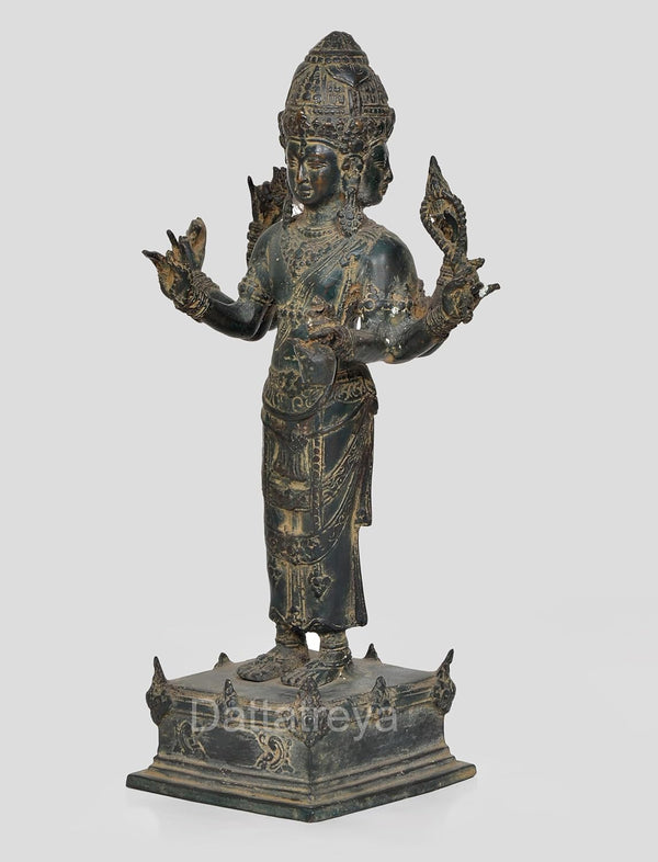 Brass Vishnu Trimurti Four Armed Standing Vishnu Statue, for Home Decor (Height 13 Inch) Study Setting