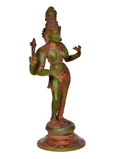 Dancing Ardhanarishvara brass statue, right-side view, ornamented torso and arms