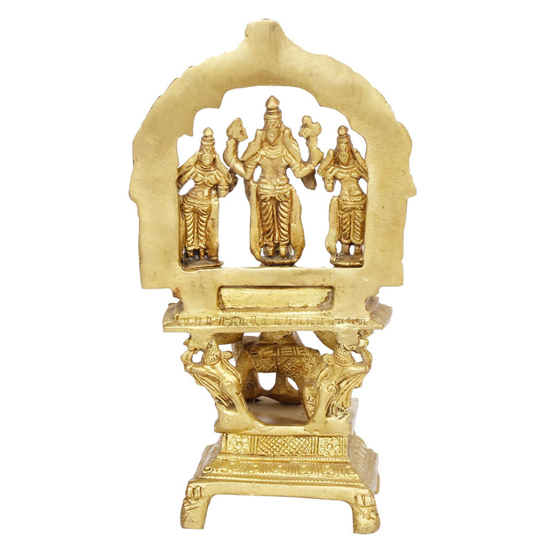 Brass Shri Maha Vishnu with Sridevi Bhudevi on Garuda Bhagwan Murti (Height: 7 Inch)