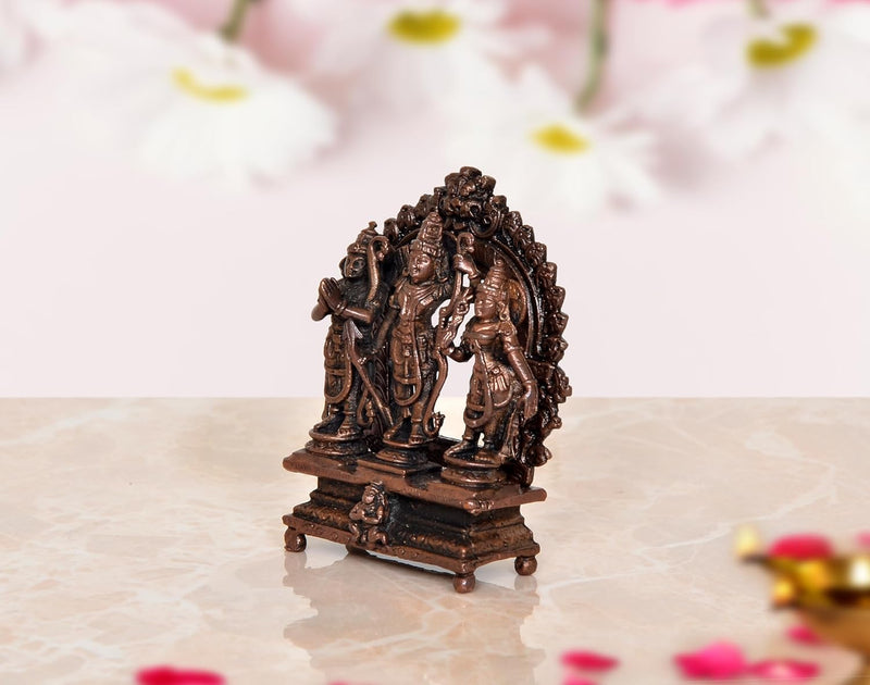 Copper Ram Darbar with Sita Lakshman Hanuman Statue Idol Murti for Pooja Home Decor Showpiece (Height : 3 inch)