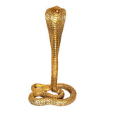 Brass Naag Dev Lord Shiva snake figurine, upright cobra hood on coiled circular base
