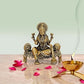 Brass Lakshmi Idol Laxmi Goddess Lakshmi Sitting Statue in Blessing Position for The Puja Temple at Home in Brass (Height: 4 Inch)