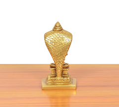 Brass Naag-hood Shivling idol with textured scales on base, 4 inch