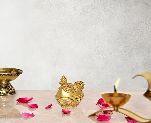 Brass Kumkum Sindoor Box with Peacock Design (Height: 2.5 Inches) Mandir Setting