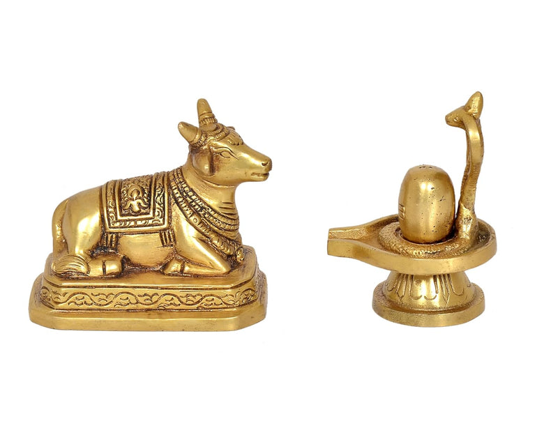 Brass Shivling with Nandi for Home Decor Pooja, Mandir,Temple, Office (Height 3 Inch)