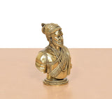 Bronze Shivaji Maharaj statue, side view with draped cloth and beaded strands