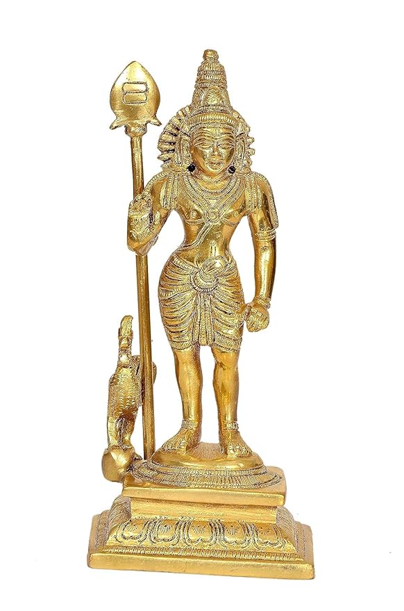 Lord Swami KartikeyaJi Kartik Statue with Peacock Brass Height 8.2 Inches Craft Detail