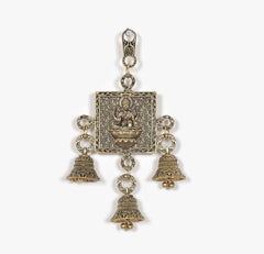 Bronze brass Lakshmi wall hanging with square panel and four bell charms below
