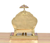 Back view brass Agrasen idol base with gold finish and small multicolor accents
