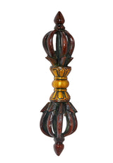 Standing small eight-pronged dorje figurine in dark brown and gold finish