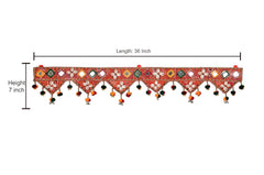 Red toran trim, 36 in length, beaded tassels with geometric motifs