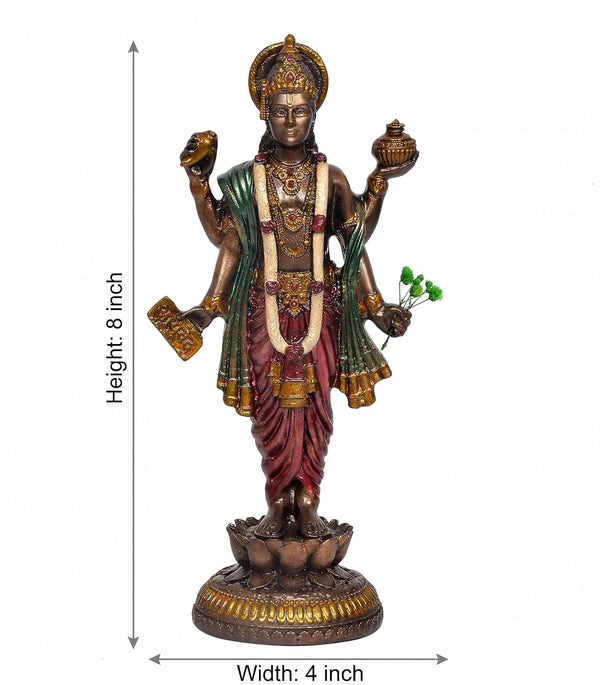 Resin Dhanvantari Statue | Lord Dhanvantari Idol for Pooja Room & Home Temple (Height: 8 Inches) Entryway Setting