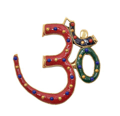 OM wall hanging sculpture with red 3, green 0 ring, blue and gold bead accents