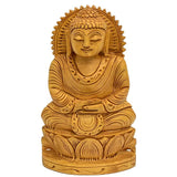 Carved wooden Buddha idol, seated in meditation posture, 6 inch height