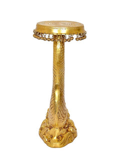 Gold-tone brass fish design pedestal table with round tabletop and flared base
