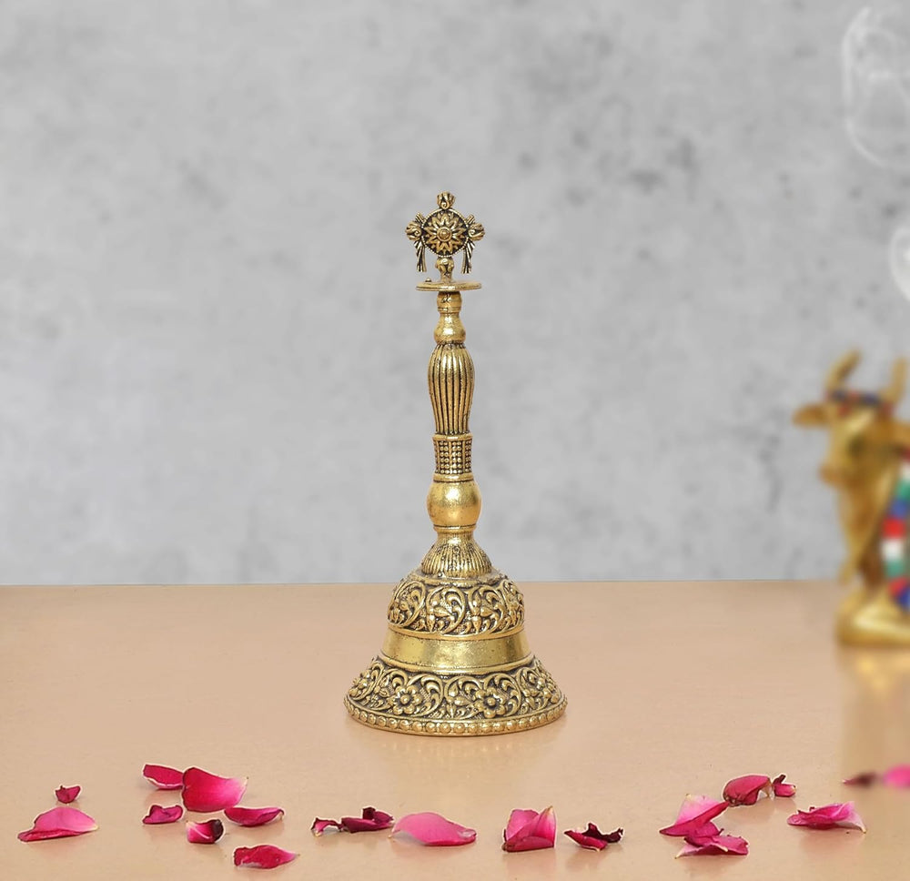 Superfine Brass Pooja Bell Ghanti with Ritual Sudarshan Chakra (Height 5 Inch)
