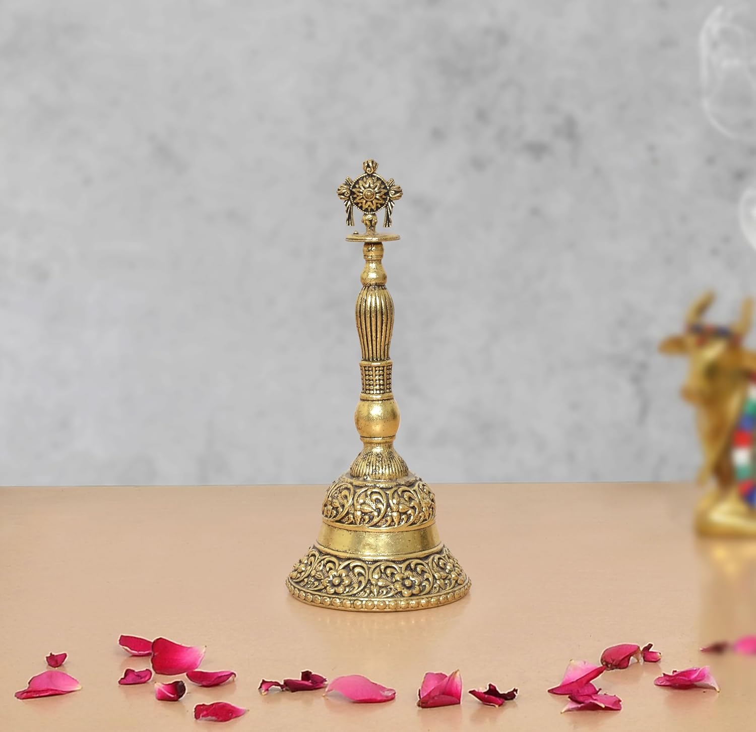 AONA Bronze Pooja Bell Ghanti ganti with Ritual Sudarshan Chakra 