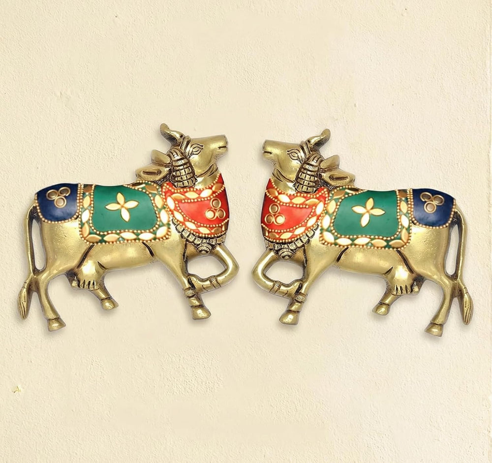 Brass Kamdhenu Cow Pair Wall Hanging (Height : 4 Inch)