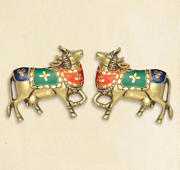 AONA Brass Kamdhenu Cow Pair Wall Hanging