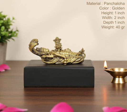 Panchaloha Padmanabhaswamy Idol Vishnu Resting on Sheshanaag (Height:1 Inch)