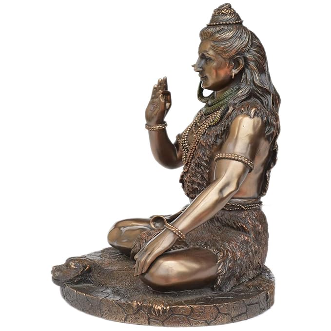 Art Polyresin Handcrafted Indian Fengshui Hand Painted 10" Copper Finish God Sitting Shiva Idol for Living Room Bedroom and Office Decor