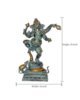 Dancing Ganesha statue; Height 19 inch, Width 14 inch; turquoise with gold accents