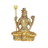 Brass Shiva idol statue, one hand raised with trident, meditating pose