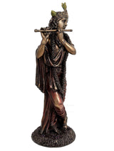 Bonded bronze Murli Krishna figurine, side view holding flute and draped robe